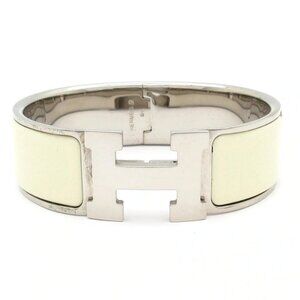 HERMES Clic Clac H Silver Cream Hardware Patent Leather Bangle